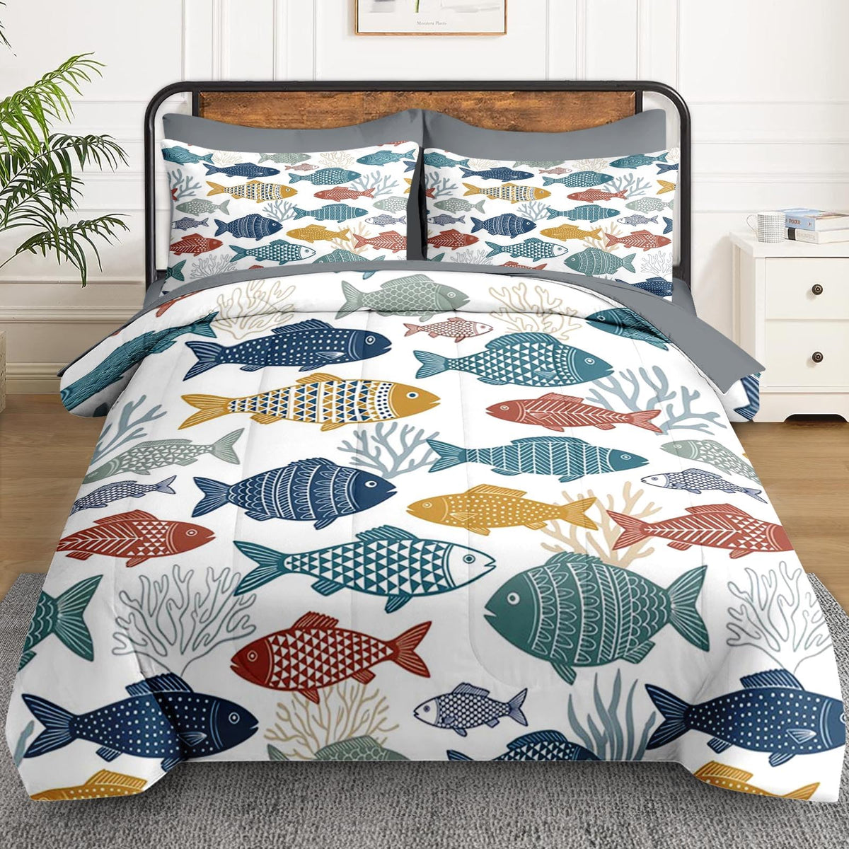 7 Pcs Comforter Set, Fish Ocean Bedding