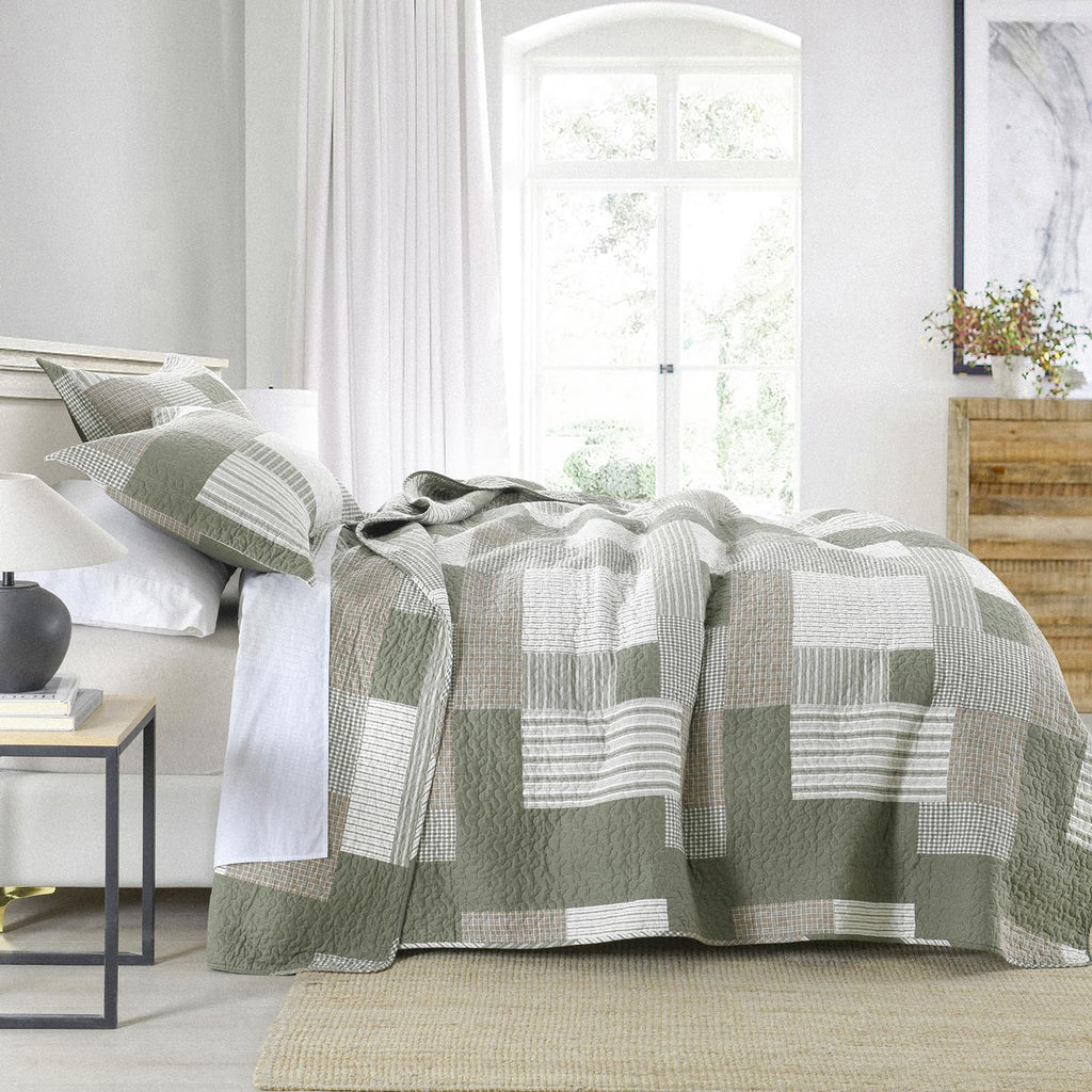 100% Cotton Quilts, Patchwork Plaid Quilt Bedding Set for All Season, Farmhouse Bedspreads Coverlet