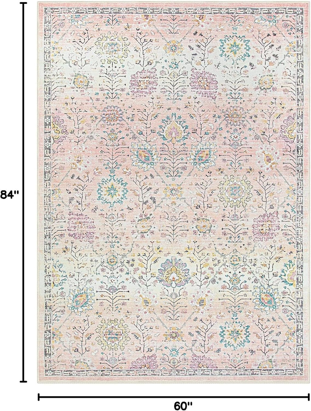 Pink Rug for Girls Bedroom, Soft Washable Floral Dorm Rug, Boho Non Slip Pastel Classroom Carpect Room, Kids