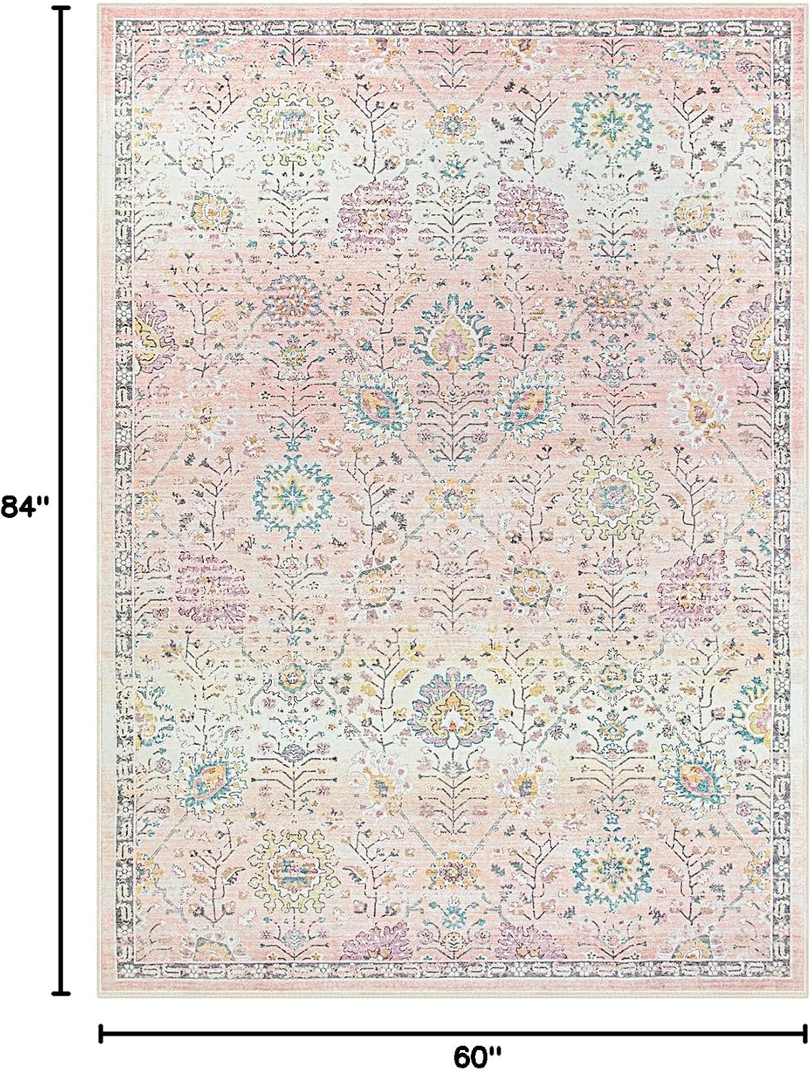 Pink Rug for Girls Bedroom, Soft Washable Floral Dorm Rug, Boho Non Slip Pastel Classroom Carpect Room, Kids