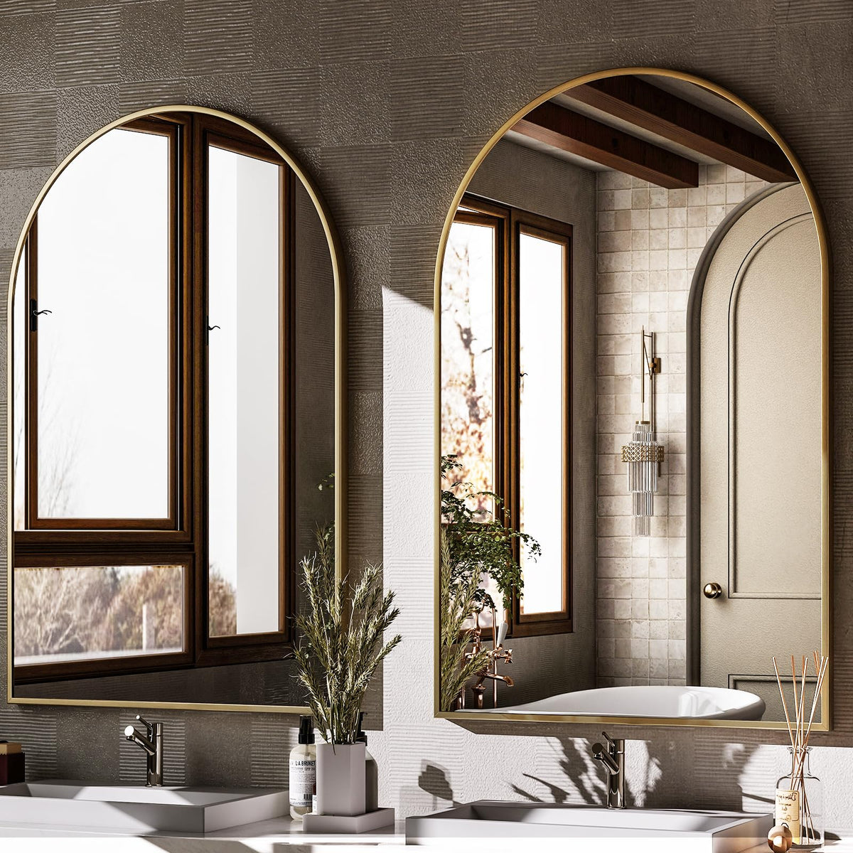 Arched Wall Mirror 24"x36" Gold Metal Frame Vanity Mirrors