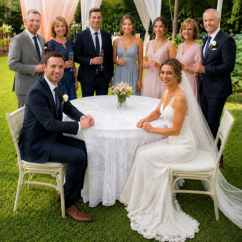 6 Pcs White 6 Pack Round Lace Tablecloth 90 Inch