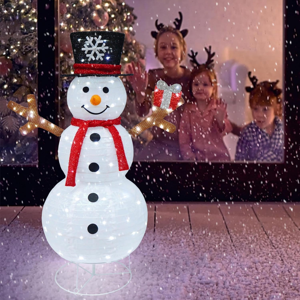 Outdoor Snowman Lighted, Pop-Up Snowman Outdoor Yard Christmas Decorations Prelit 100 Lights, Collapsible Lighted