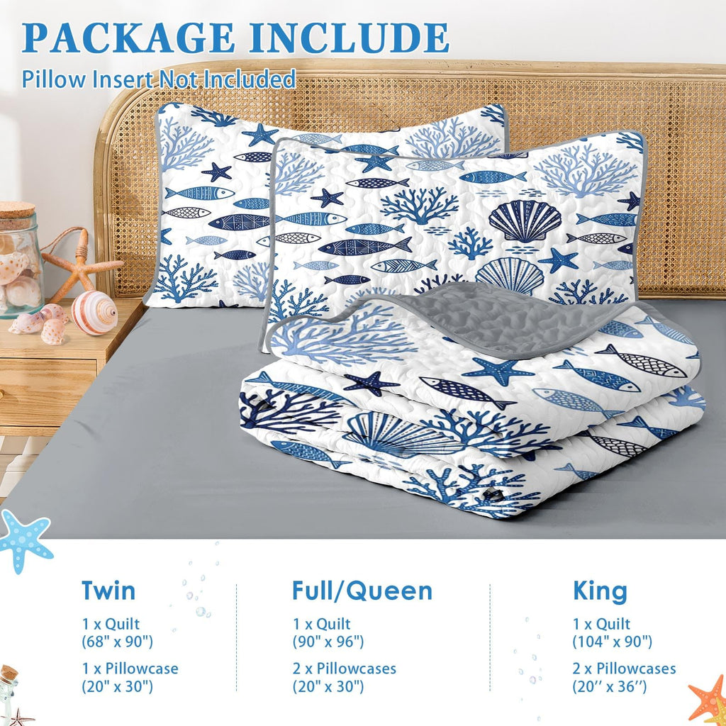 Quilt Set, 2 Pieces Ocean Coastal Bedding, Bedspread