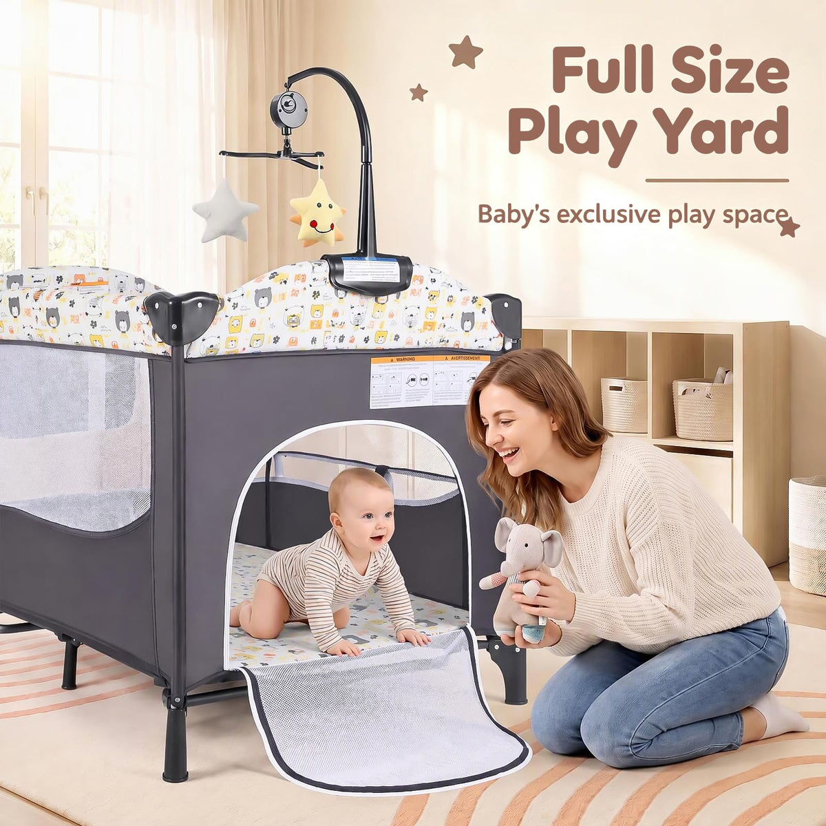 5 in 1 Play Yard, Portable Baby Playard, Bear