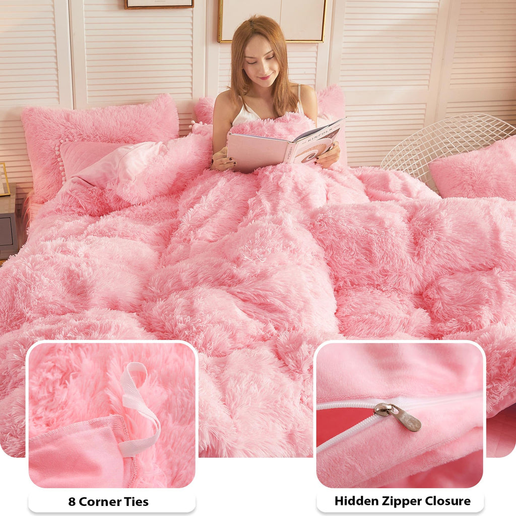 Luxury Plush Shaggy Duvet Cover Set, Ultra Soft Velvet Fluffy Furry Duvet Cover Set(1 Faux Fur Fuzzy Comforter Cover
