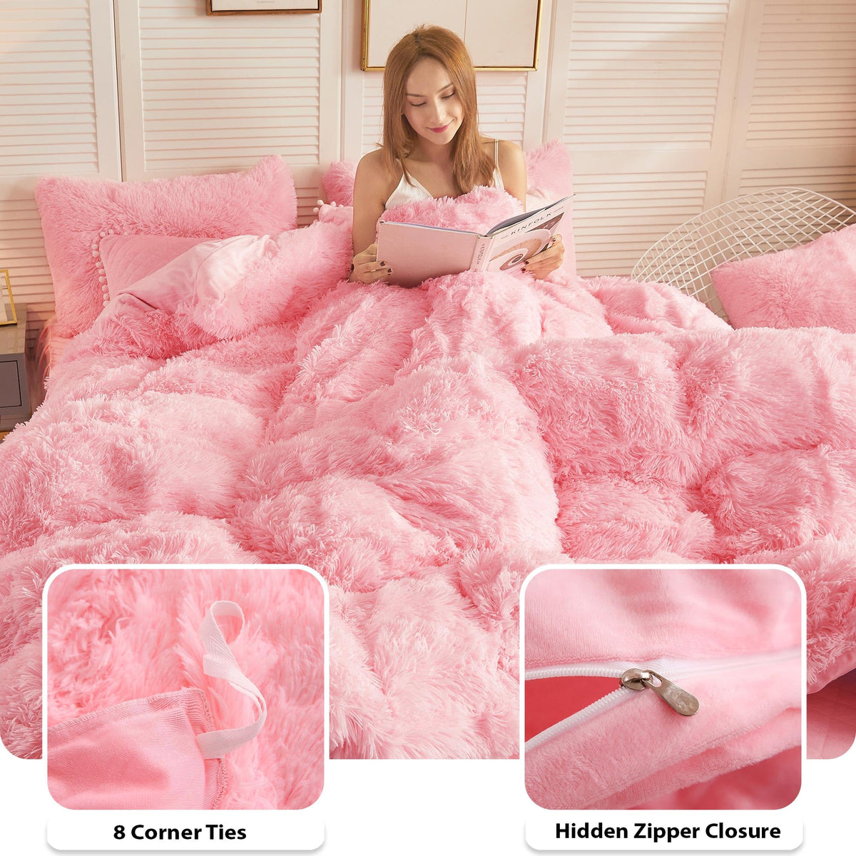 Luxury Plush Shaggy Duvet Cover Set, Ultra Soft Velvet Fluffy Furry Duvet Cover Set(1 Faux Fur Fuzzy Comforter Cover