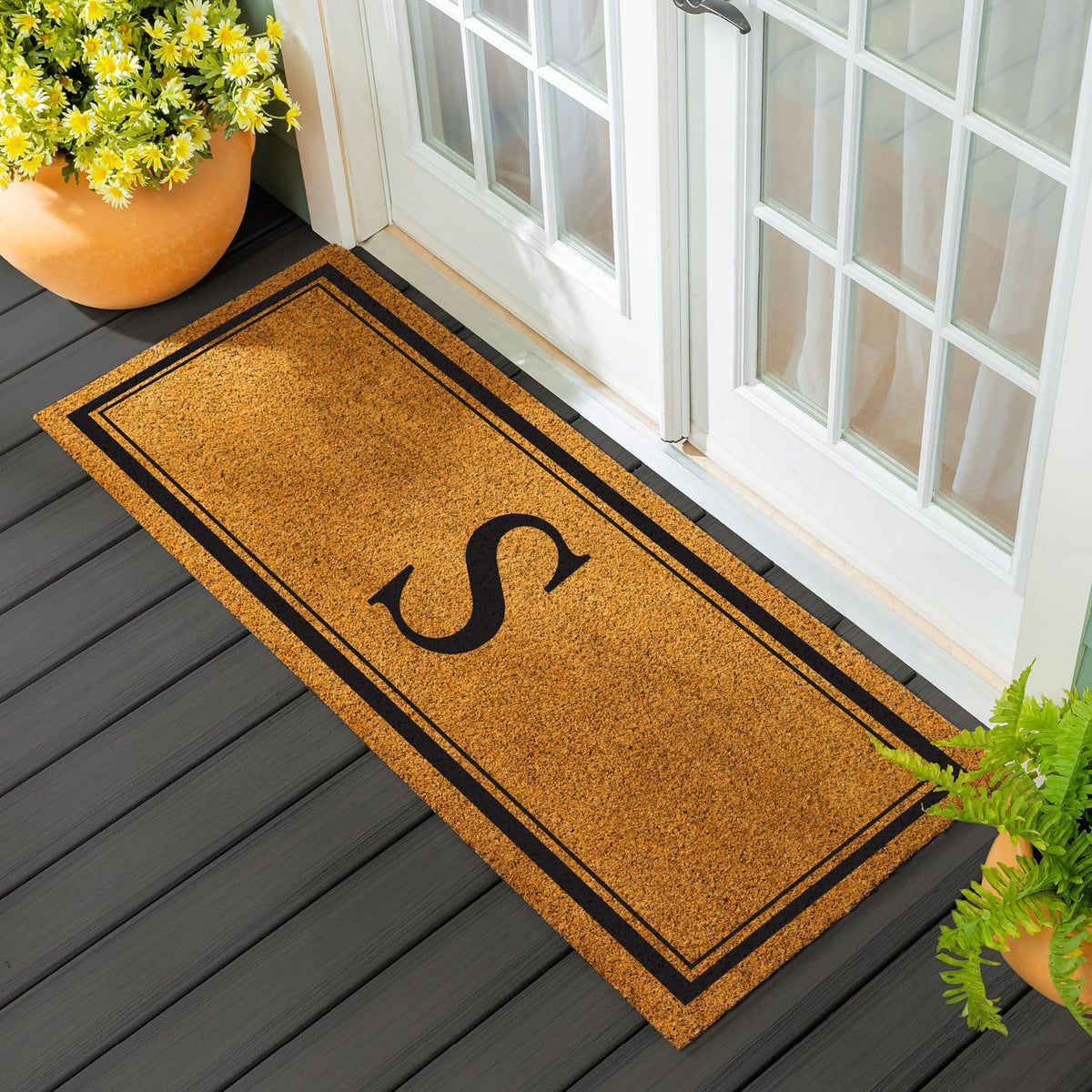 Monogram Extra Large Coir Doormat, 60x24 Inches Front Door Mat, Outdoor Indoor Entrance Rug, Welcome Mat for Double