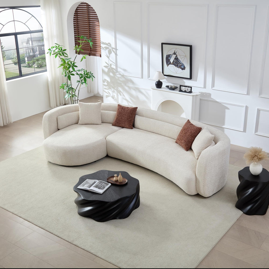 Curved Boucle Sectional Sofa, 132", Deep Seat, Chaise, Oversized, Modern