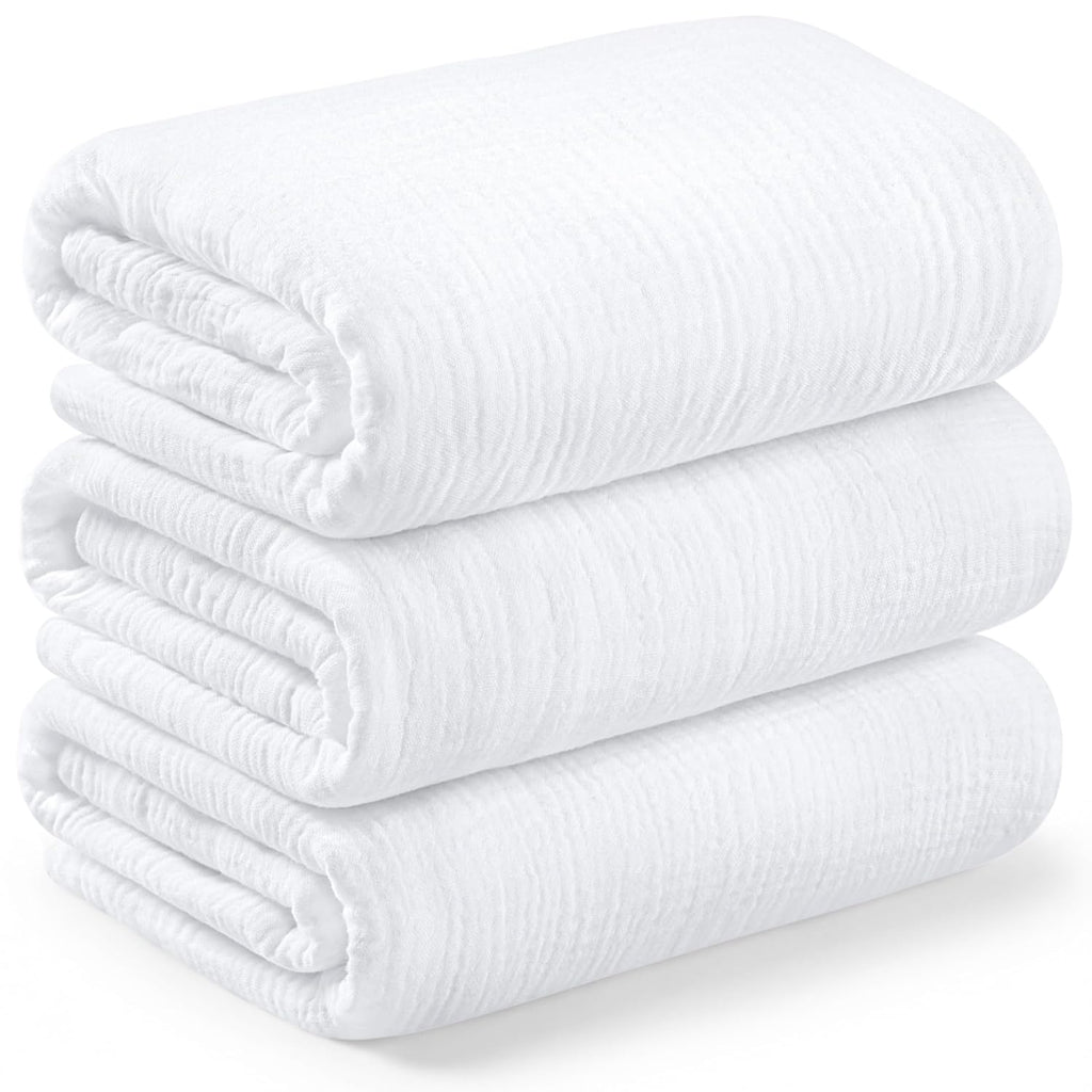 3pk Muslin Swaddle Blankets for Newborns Boys, Girls (Soft White, 47x47)