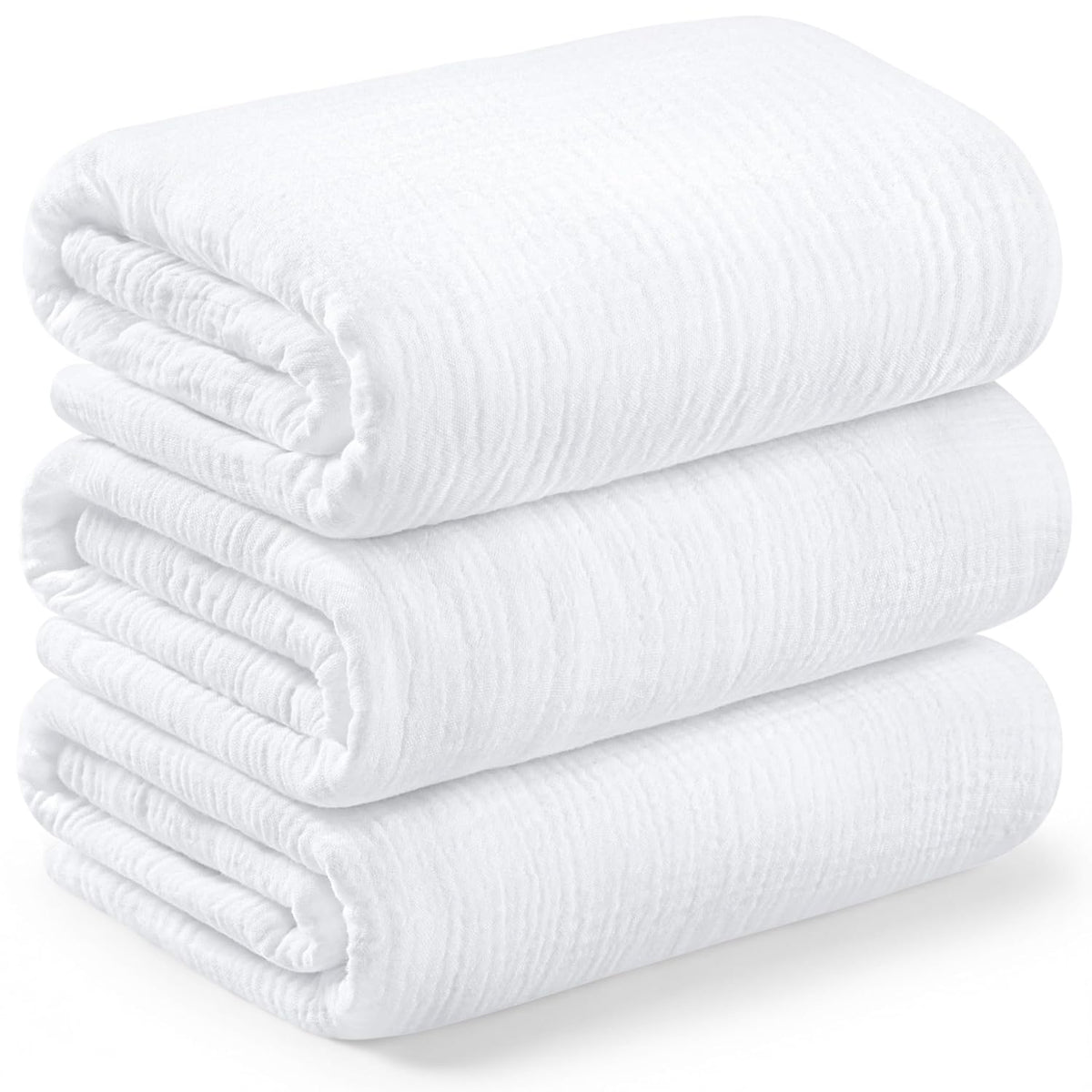 3pk Muslin Swaddle Blankets for Newborns Boys, Girls (Soft White, 47x47)