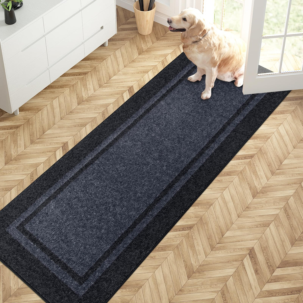 Hallway Runner Rug, 24" x 70", Bluish Grey & Charcoal