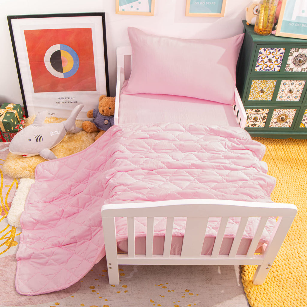 Toddler Microfiber Bedding Set, 4 Piece, Pink