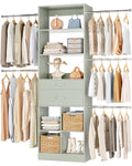 Small Closet System, 3.2-6.8FT Small Closet Organizer with 2 Wooden Drawers & 5 Hanging Rods, Can Fit 37.5 to 81.9