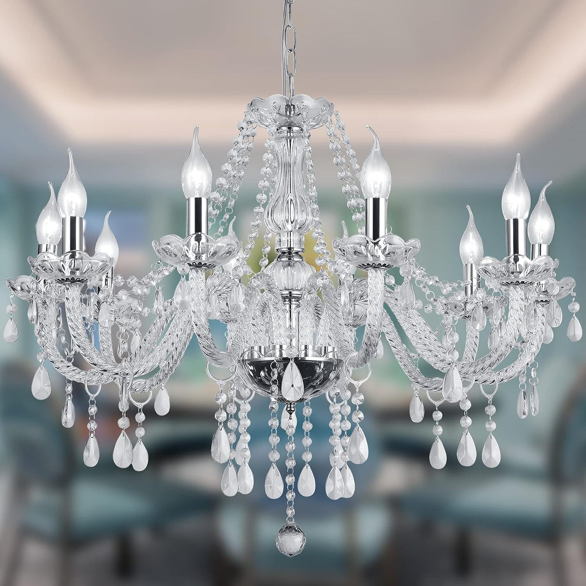 Ten-Light Crystal Candle Chandelier, Modern Maria Theresa-Style