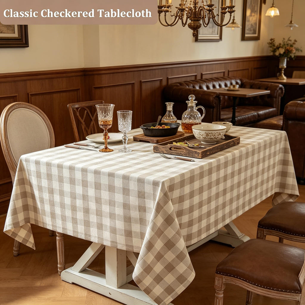 Beige Checkered Tablecloth Rectangle Tables Buffalo Plaid Gingham Table Cloth Cotton Linen Rustic Tablecloths