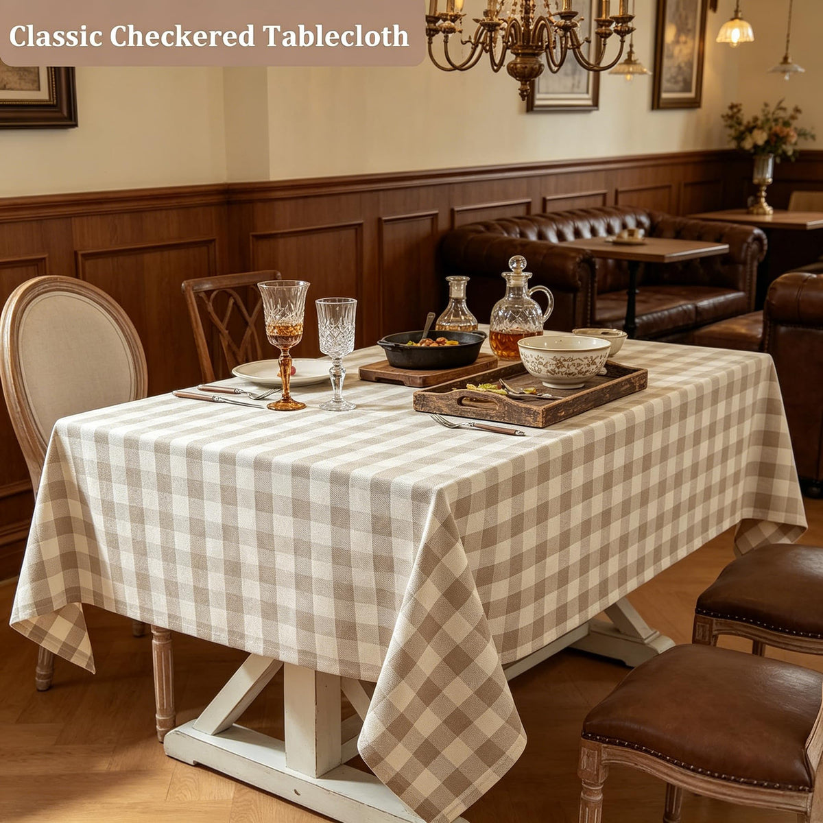 Beige Checkered Tablecloth Rectangle Tables Buffalo Plaid Gingham Table Cloth Cotton Linen Rustic Tablecloths