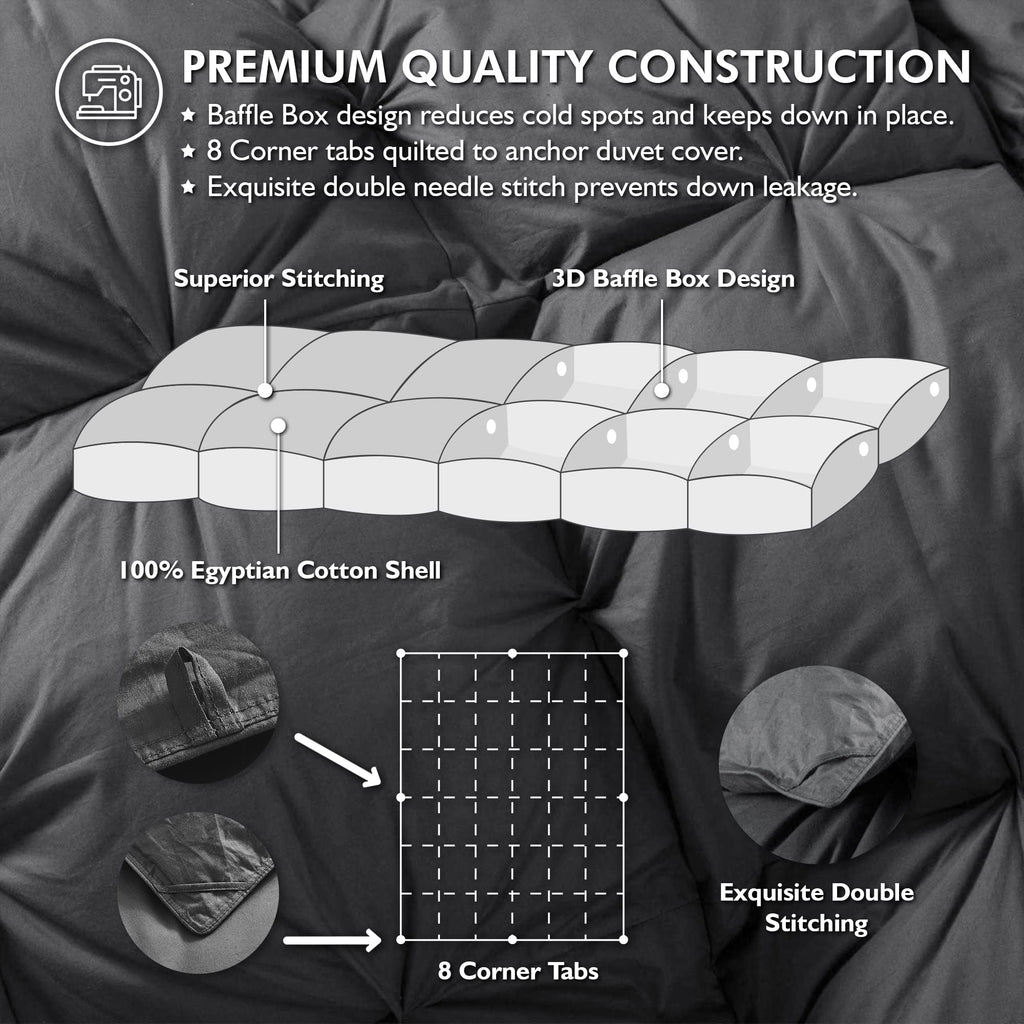 Luxurious All-Season Goose Down Feather Fiber Comforter Super King Size Duvet Insert (120x120), Exquisite Pinch Pleat