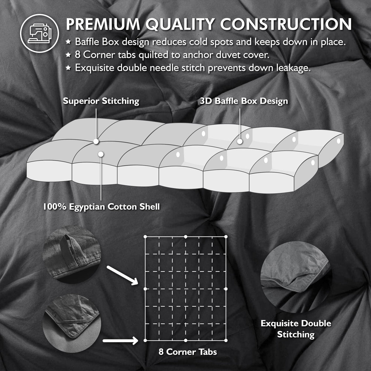 Luxurious All-Season Goose Down Feather Fiber Comforter Super King Size Duvet Insert (120x120), Exquisite Pinch Pleat