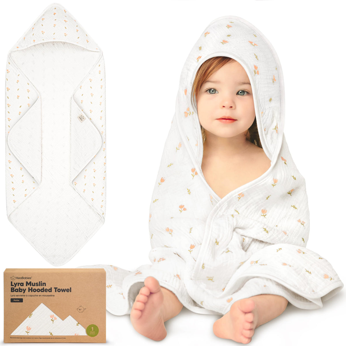 Muslin Baby Bath Towels with Hood for Girl Boy (Tulips, 30x30)