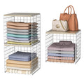 3PCS Stackable Closet Organizers and Storage, Closet Shelves with Wood Top Extra Storage, Clothes Storage Organizer