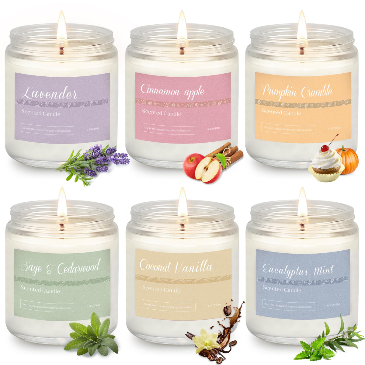 Scented Candles Gift Set for Women, 6-Pack Fall Soy Candles Decor