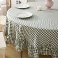 Sage Green White Gingham Tablecloth Round Dia.70"