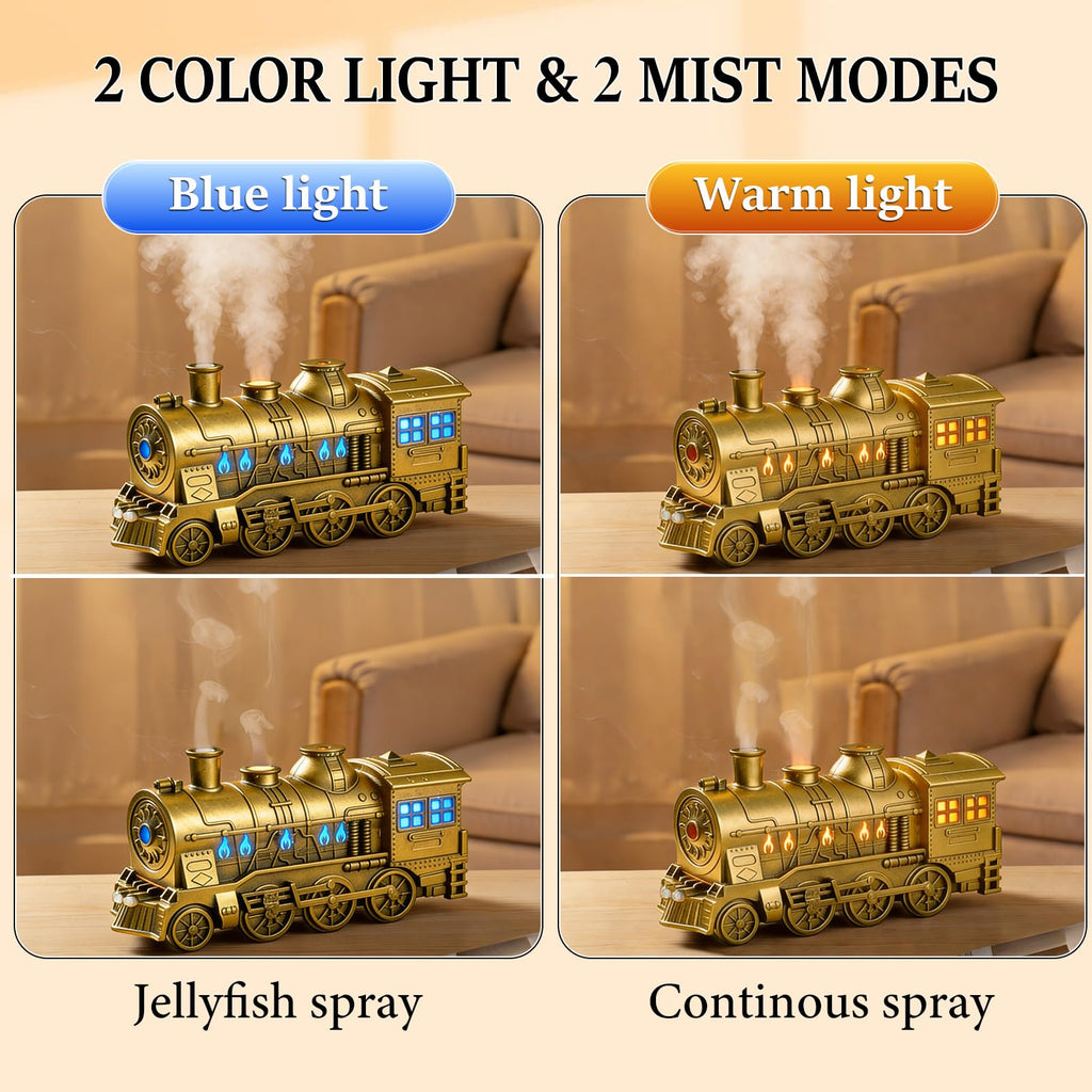 Train Diffuser Essential Oil Diffuser Cool Mist Humidifier Aroma Diffuser, 2 Color Light 2 Mist Modes, 3-in-1