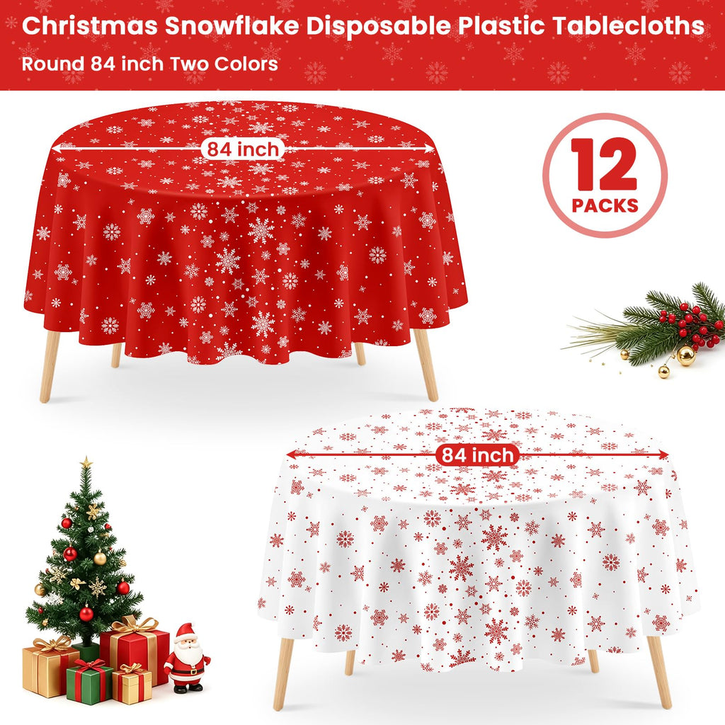 12 Pcs Christmas Tablecloth Red and White Snowflake Winter Round