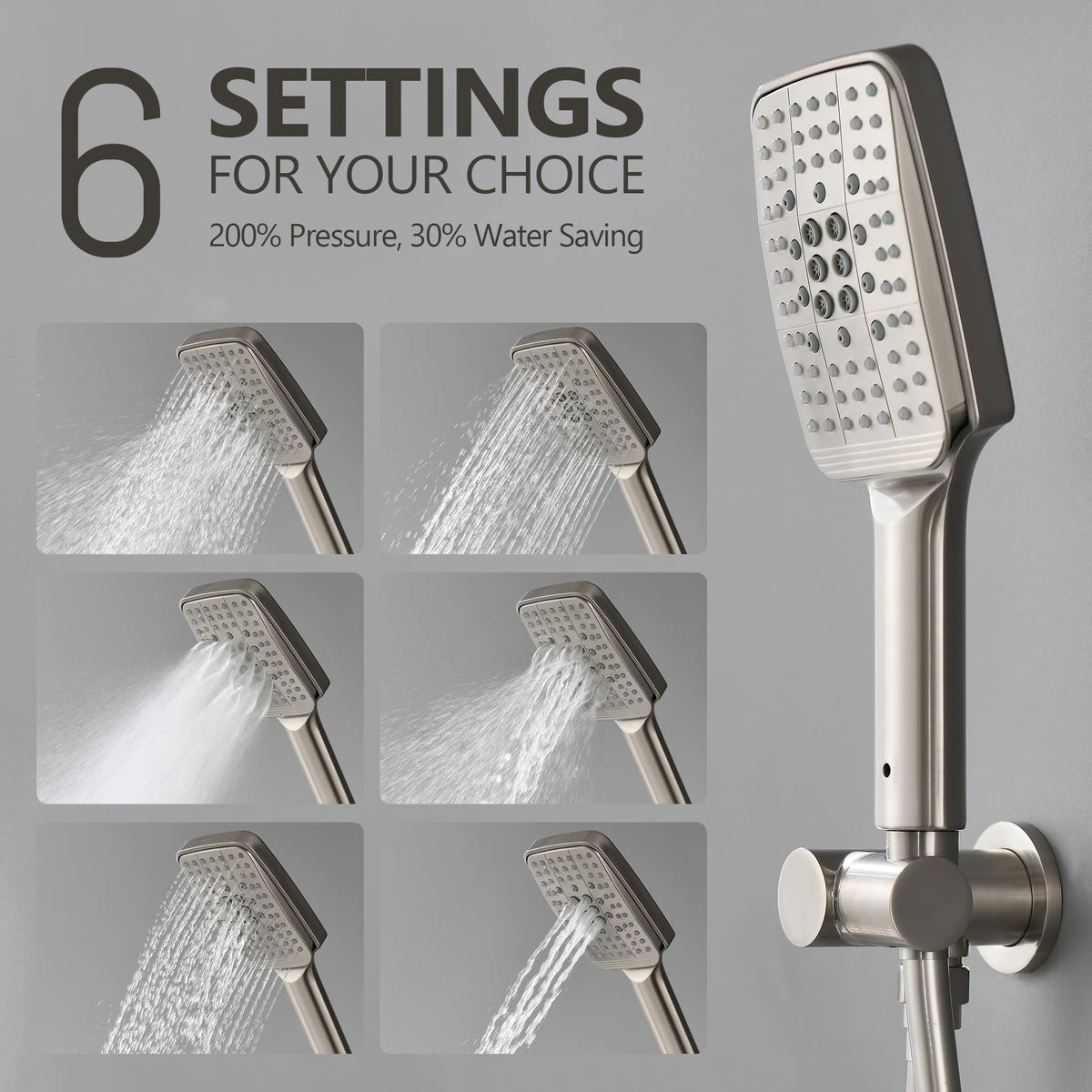 Shower Faucet Set - 12 inches Rain Shower System with 6 Function Handheld Shower Head Rough in Pressure Balance Valve
