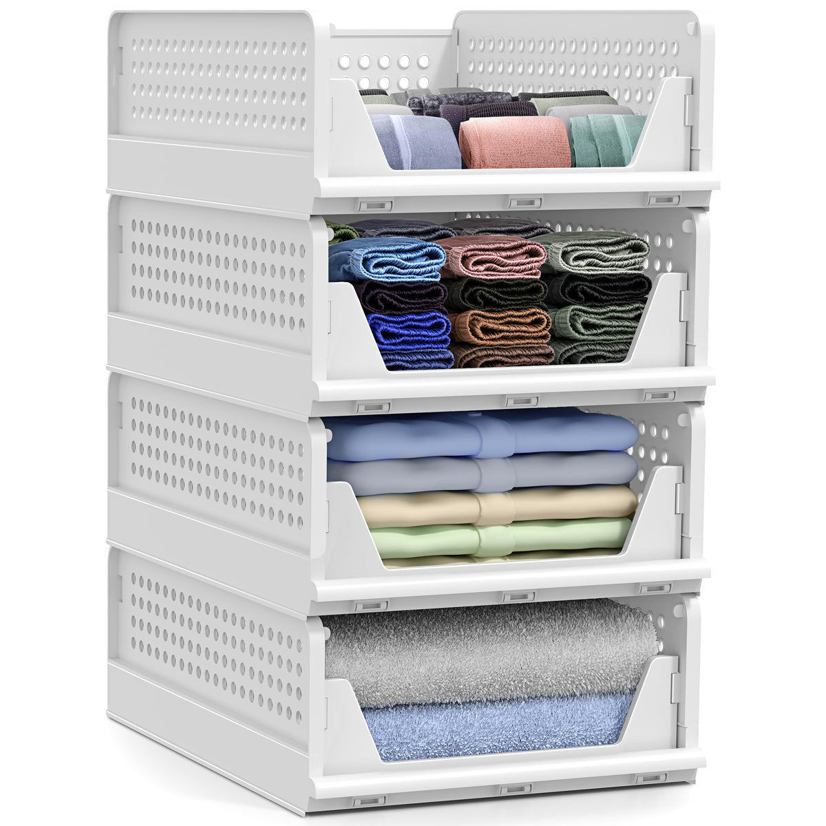 Stackable Closet Organizer, Open-Front Shelf Bins (4 Small)