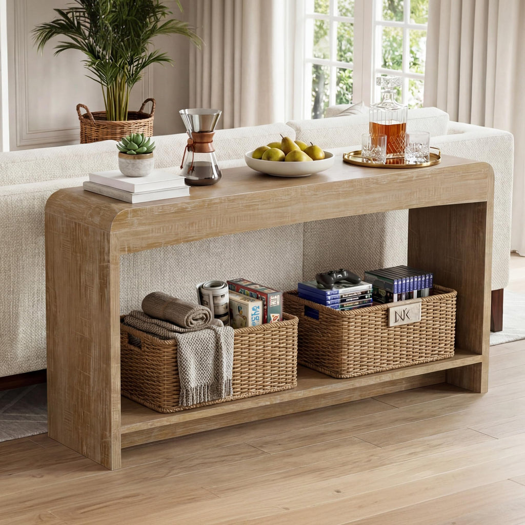 Farmhouse Entryway Table, 43.7" Console Table with Open Shelf