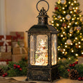 Christmas Snow Globe Lantern Musical Lighted Snow Mountain Snowman Village Water Lantern with Swirling Glitter