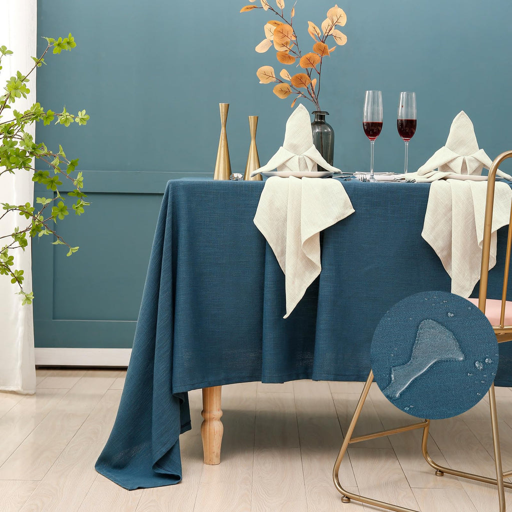 Rectangle Blue Tablecloth 60 x 108 Inch, Linen Textured Waterproof Table Cloth, French Soft Decorative Fabric Table