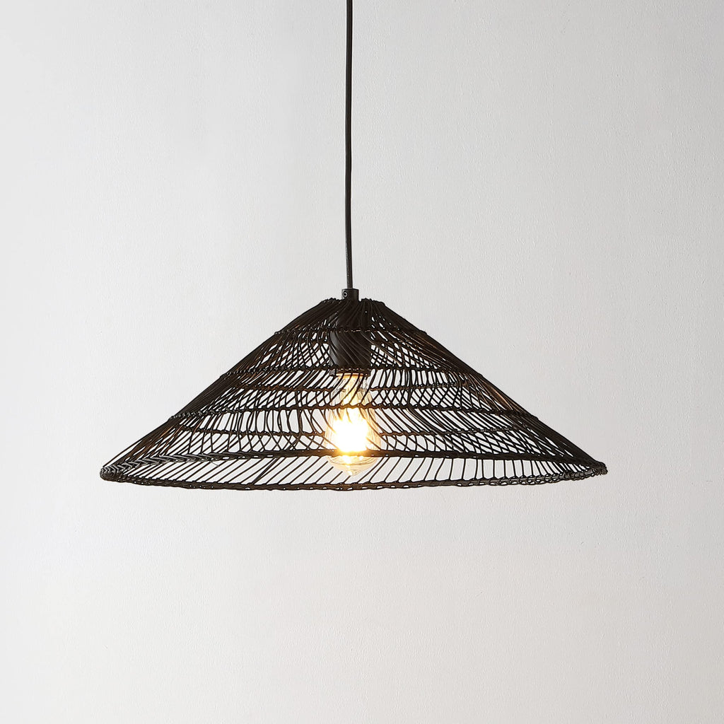 Connie Farmhouse 1-Light Pendant 20.25" Rattan, Black
