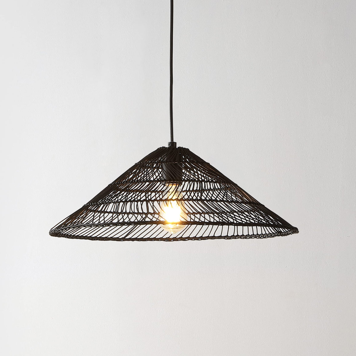 Connie Farmhouse 1-Light Pendant 20.25" Rattan, Black