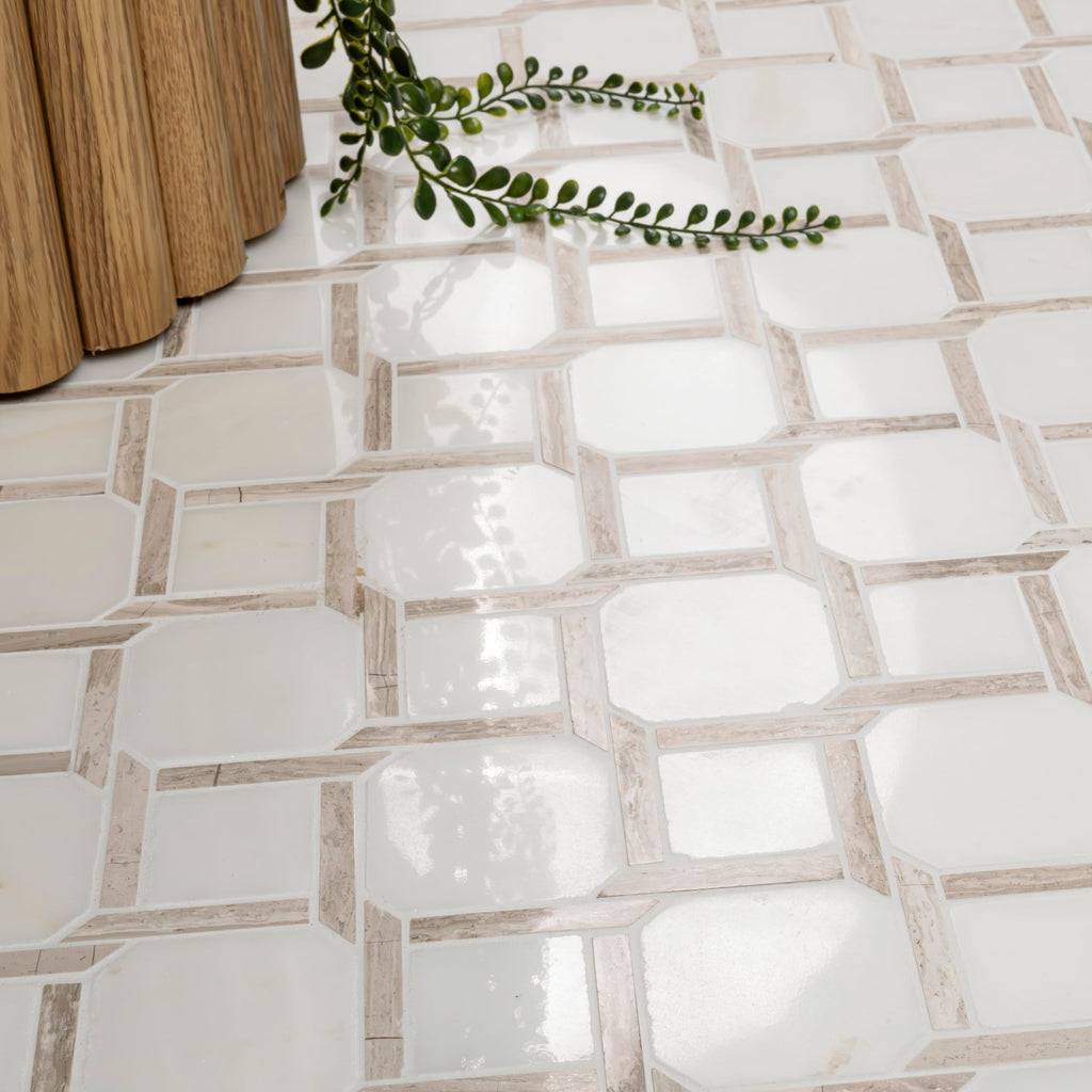 Polished Marble Mosaic Tile | Chateau Lace Geometric | 12" x 12"
