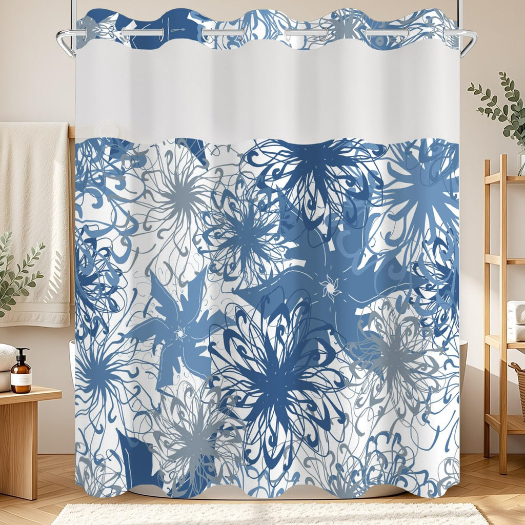 Modern Abstract Mandala Floral Bathroom Shower Curtain Sets, 71x74