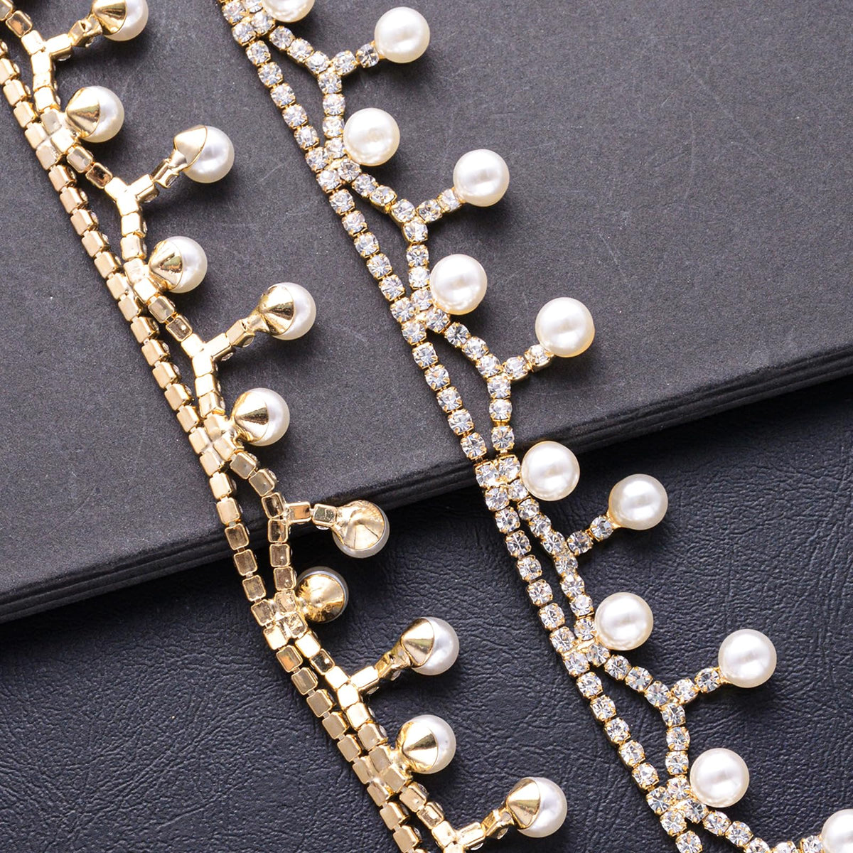 Pearl Tassel Crystal Rhinestone Trim, Inlaid Pearl Beaded Chain - 1 Yard