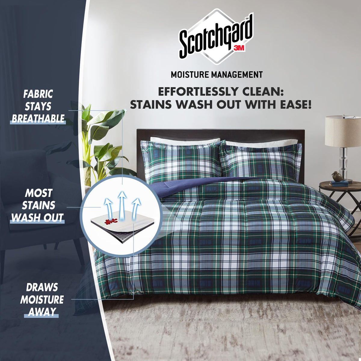 Park Parkston Plaid Comforter Set, 3 Piece Navy