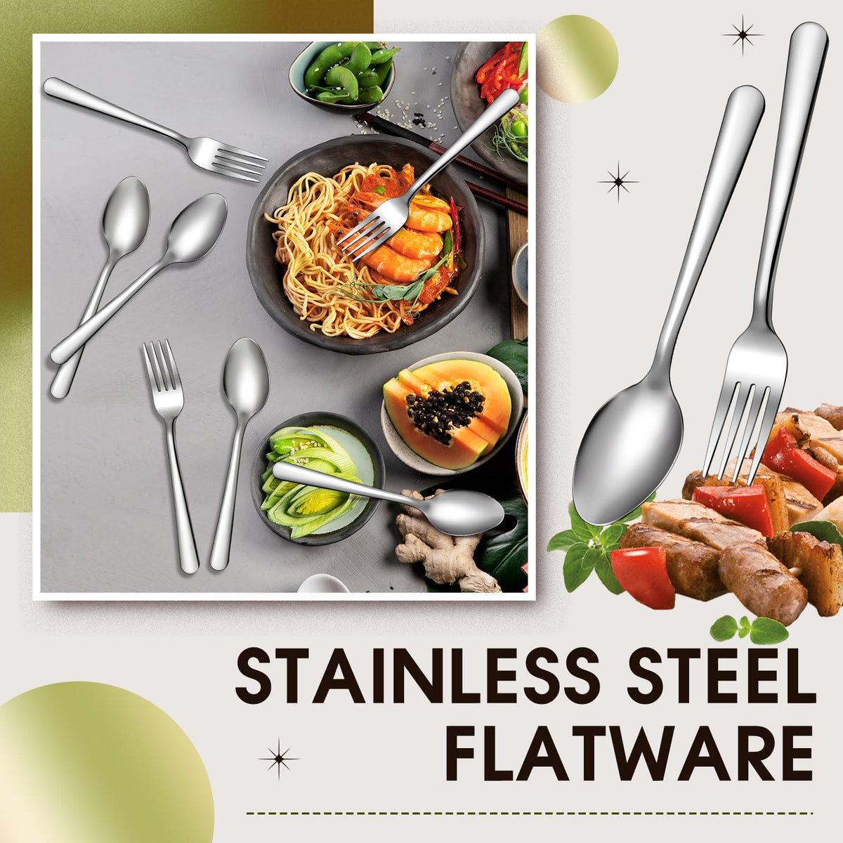 200 Pcs Forks and Spoons Silverware Set Bulk Stainless Steel Flatware Cutlery Set 6.7'' Kitchen Utensils Restaurant