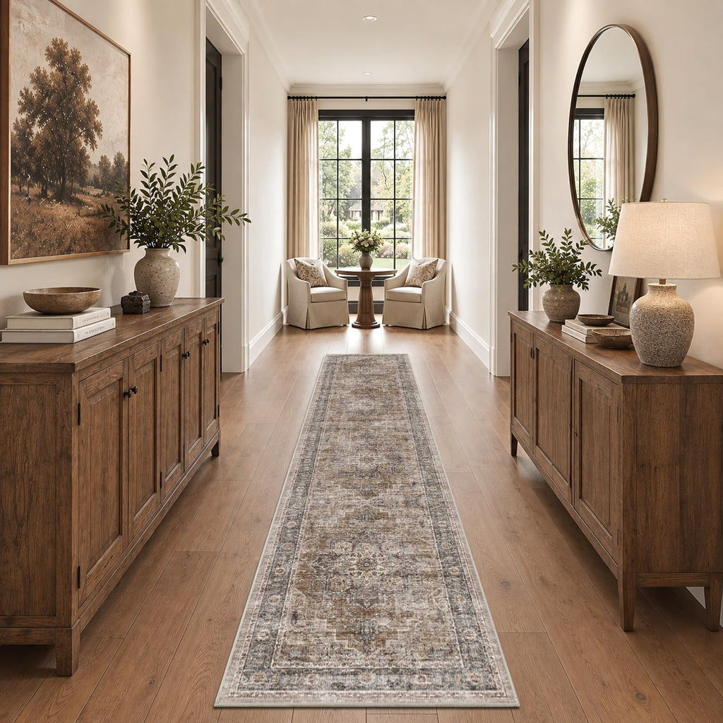 2x10 Vintage Runner Rug Low Pile Non-Slip Washable Hallway Rug