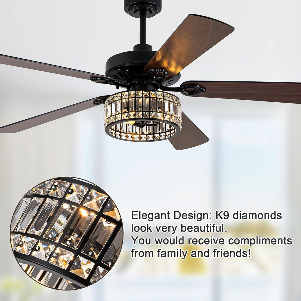 60" Black Crystal Ceiling Fan with Light
