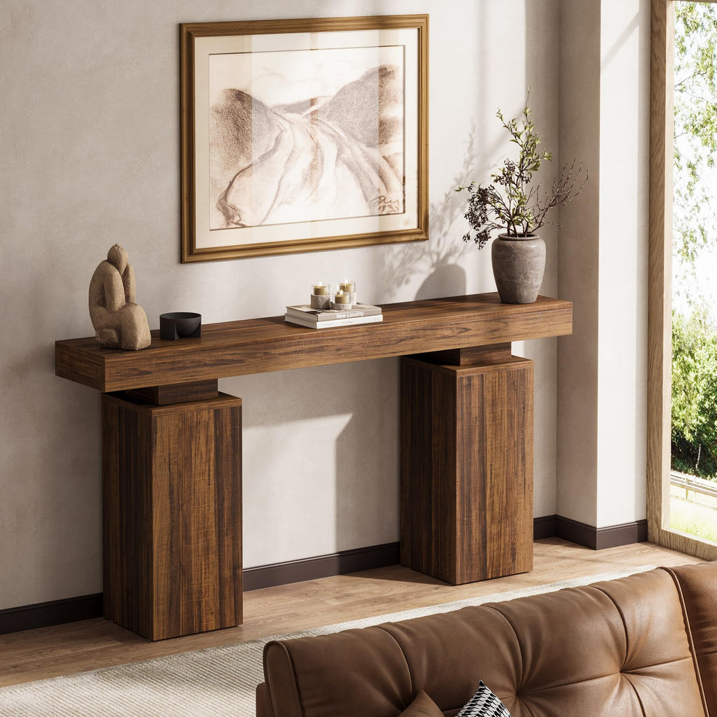 63-in Long Console Table, Farmhouse Entryway Table(Rustic Brown)