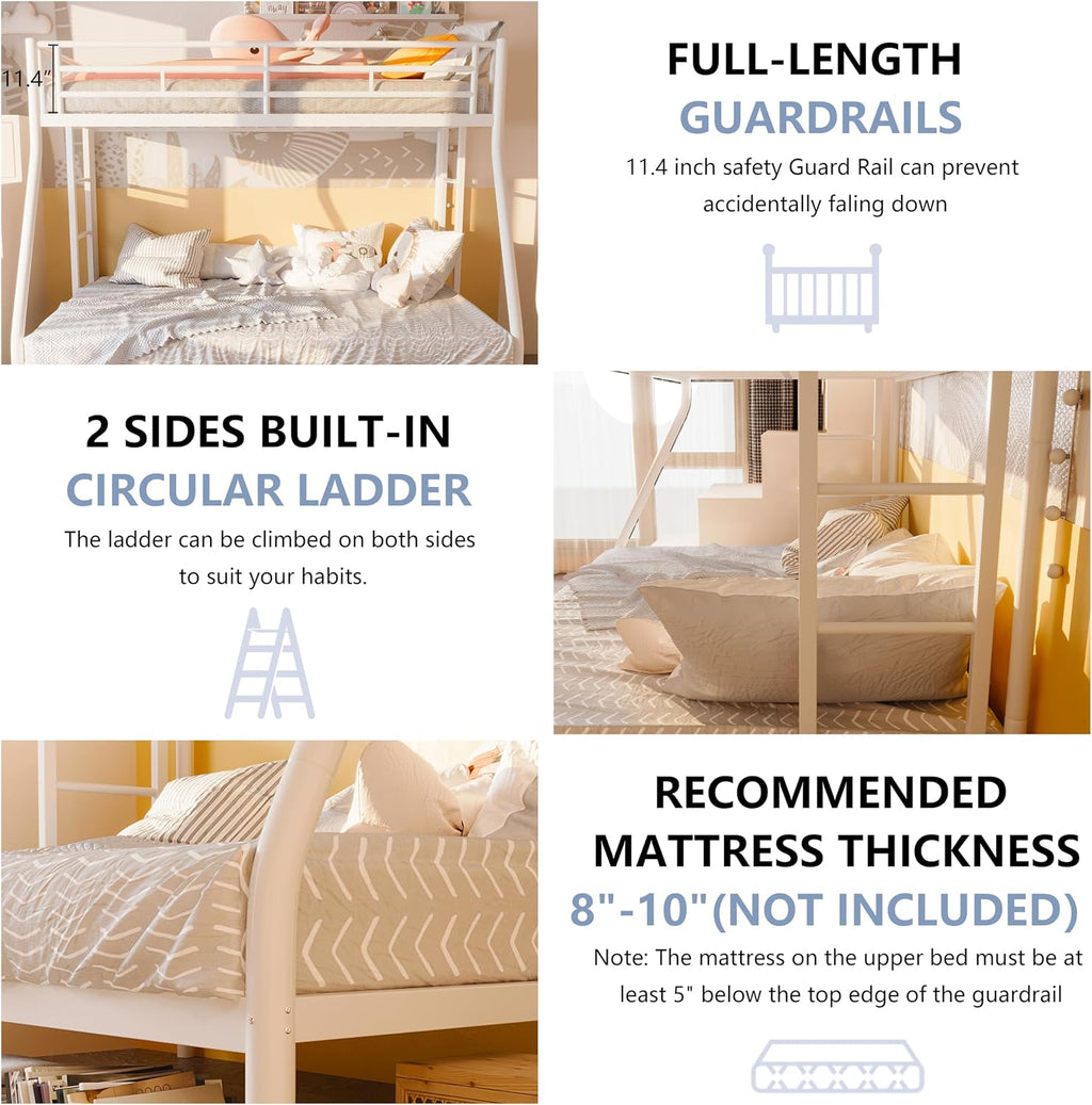 Twin Over Full Bunk Beds with Trundle, Heavy Duty Metal Triple Bunk Bed Frame