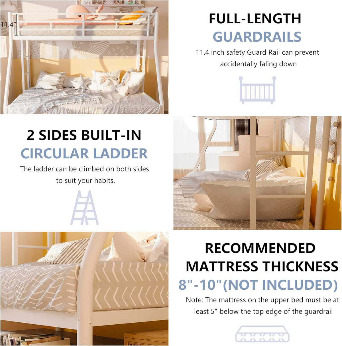 Twin Over Full Bunk Beds with Trundle, Heavy Duty Metal Triple Bunk Bed Frame
