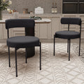 Boucle Set of 2 Teddy Upholstered Dining Room Chairs Kitchen Chairs with Metal Legs Mid Century Modern Chair (Black