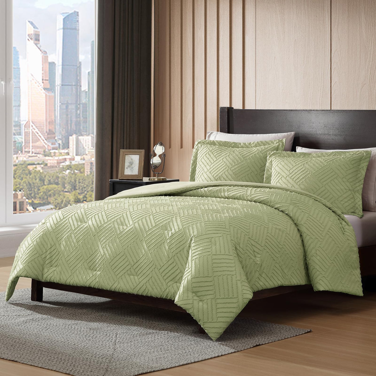 Home Comforter Set Leaf Green, 2 Pieces Clipped Jacquard Comforter Set