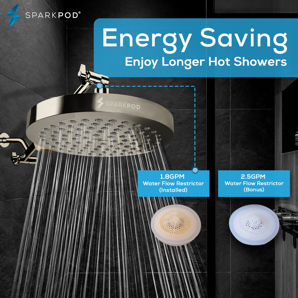 Rain Shower Head, 8 Inch Round, Elegant Brushed Nickel Finish