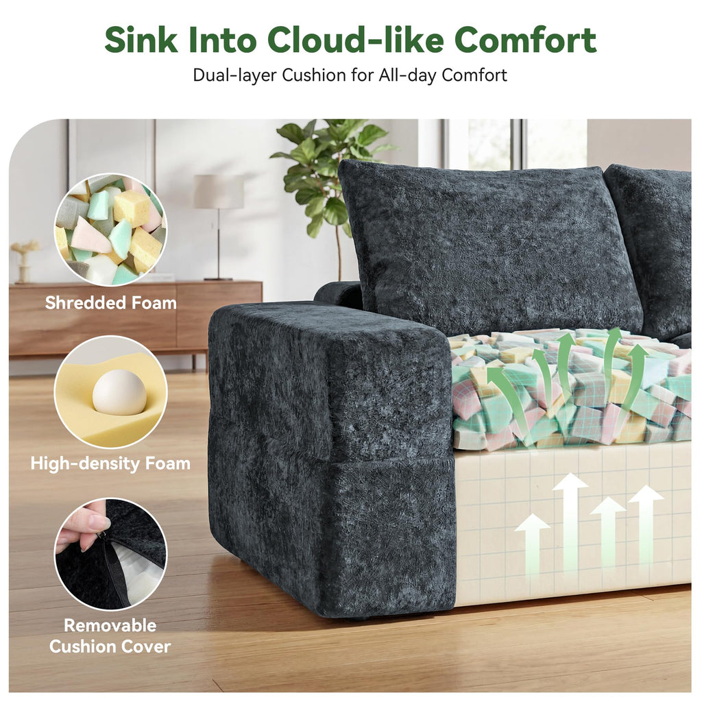 157" U Shaped Modular Sectional Sofa, 10 Seat Cloud Couch, Grey